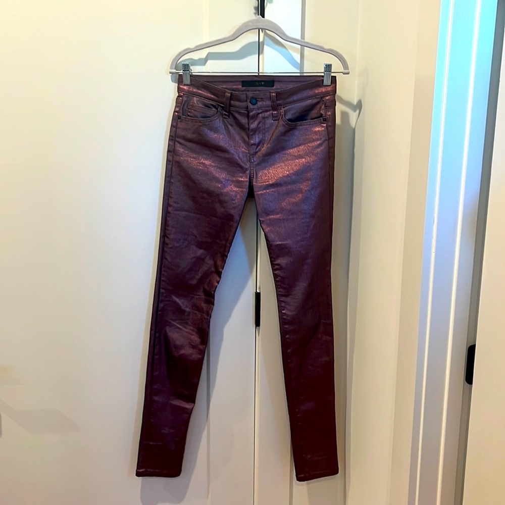 Joe's Jeans mid Rise Skinny Stretch Pink Coated Metallic Denim Mari sz 27